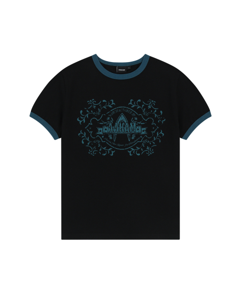 AAKAM(アーカム)の「Stamp Printed Ringer Top (Black)(Tシャツ/カットソー・レディース・その他・1/2)」の1枚目の写真