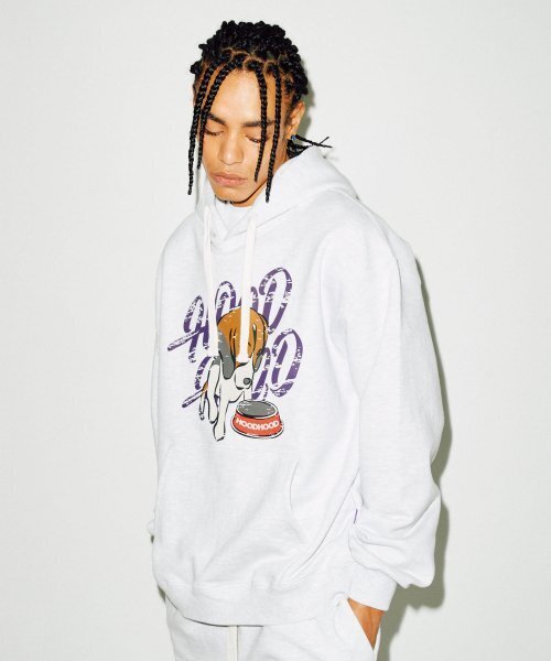 HOODHOOD(フッドフッド)の「ビグルロゴフードメランジホワイト(パーカー・メンズ・その他・MEDIUM/LARGE/X-LARGE)」の4枚目の写真