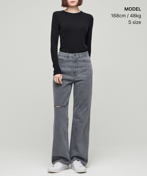 MUSINSA STANDARD WOMAN（ムシンサスタンダードウーマン）の「ウィメンズスラッシュルーズストレートデニムパンツ[グレー]（デニムパンツ・レディース・その他・30/24/25/26/27/28/29）」の2枚目の写真