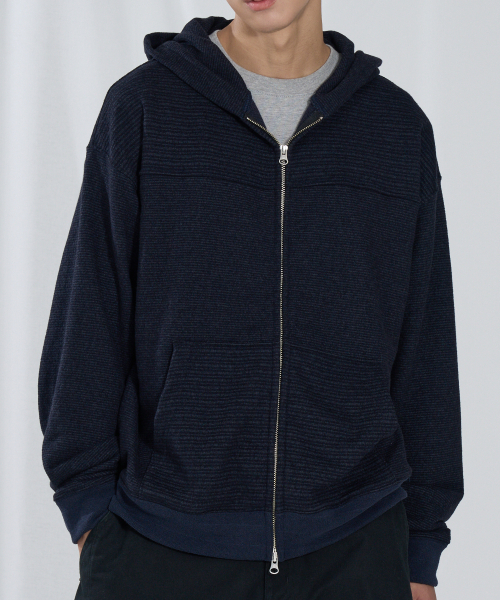 SLOWACID（スローアシッド）の「ブクルミックスドストライプフードジップアップ[ネイビー]（パーカー・レディース・その他・SMALL/MEDIUM/LARGE）」の3枚目の写真