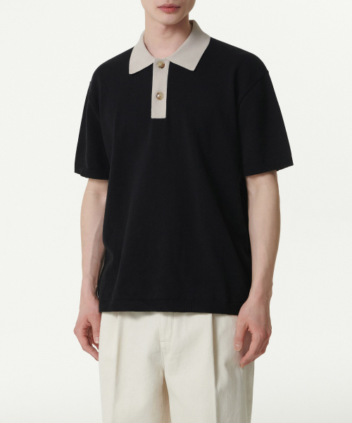 Contrast Collar Night Poloshirt [чёрный]