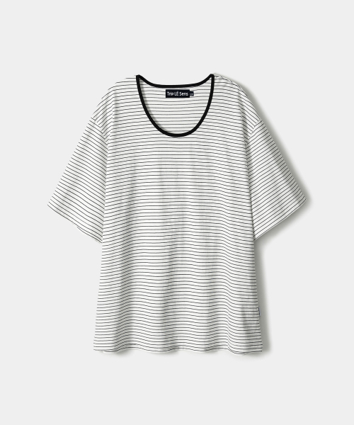 TRIP LE SENS(トリップ ル センス)の「ベーシックUネックシルケットコットンTシャツ_STネックラインホワイト(Tシャツ/カットソー・メンズ・その他・SMALL/MEDIUM/LARGE/X-LARGE)」の4枚目の写真