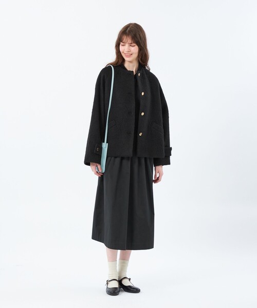 MACKINTOSH PHILOSOPHY(マッキントッシュ フィロソフィー)の「【WELBURY NO COLLAR SHORT(ウェルベリーノーカラーショート)】ウールシャギー製(ノーカラーコート・レディース・ベージュ/ブラック/ライトイエロー・38)」の7枚目の写真