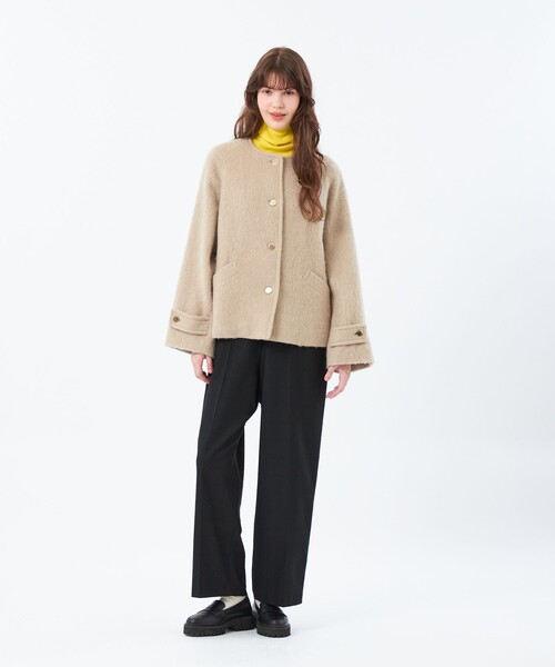 MACKINTOSH PHILOSOPHY(マッキントッシュ フィロソフィー)の「【WELBURY NO COLLAR SHORT(ウェルベリーノーカラーショート)】ウールシャギー製(ノーカラーコート・レディース・ベージュ/ブラック/ライトイエロー・38)」の8枚目の写真