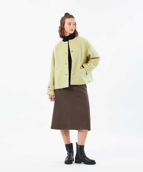 MACKINTOSH PHILOSOPHY(マッキントッシュ フィロソフィー)の「【WELBURY NO COLLAR SHORT(ウェルベリーノーカラーショート)】ウールシャギー製(ノーカラーコート・レディース・ベージュ/ブラック/ライトイエロー・38)」の9枚目の写真