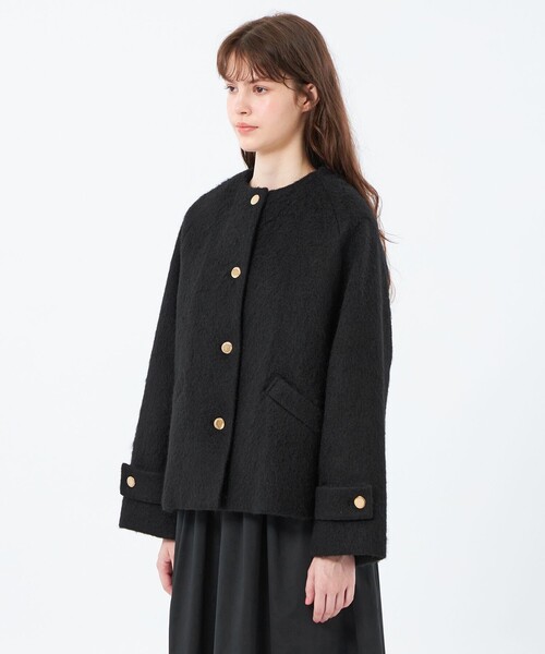 MACKINTOSH PHILOSOPHY(マッキントッシュ フィロソフィー)の「【WELBURY NO COLLAR SHORT(ウェルベリーノーカラーショート)】ウールシャギー製(ノーカラーコート・レディース・ベージュ/ブラック/ライトイエロー・38)」の11枚目の写真