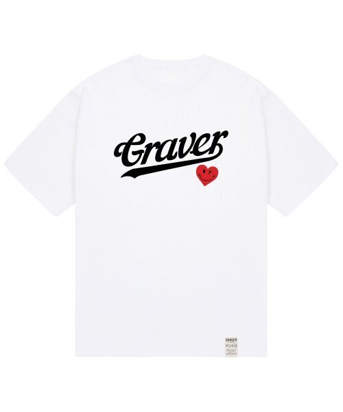 GRAVER（グレーバー）の「[UNISEX]ベースボールのロゴハートスマイルバンファルティ_ホワイト（Tシャツ/カットソー・レディース・ホワイト・SMALL/MEDIUM/LARGE/X-LARGE）」の2枚目の写真