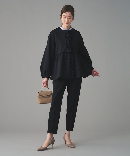 UNITED ARROWS（ユナイテッドアローズ）の「SPONGY フリル ペプラム ジャケット（ノーカラージャケット・レディース・オフホワイト/ブラック/ネイビー・38/36）」の10枚目の写真