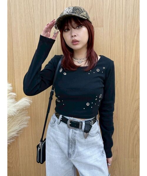 EVRIS（エヴリス）の「アイレットクロップドロンＴ（Tシャツ/カットソー・レディース・ホワイト/ブラック/その他1・FREE）」の15枚目の写真