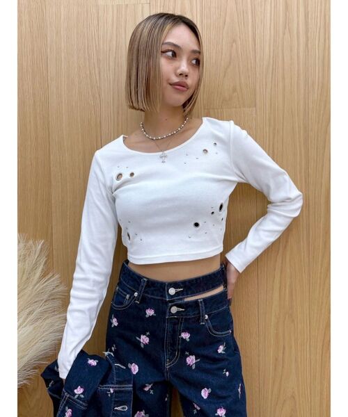 EVRIS（エヴリス）の「アイレットクロップドロンＴ（Tシャツ/カットソー・レディース・ホワイト/ブラック/その他1・FREE）」の19枚目の写真