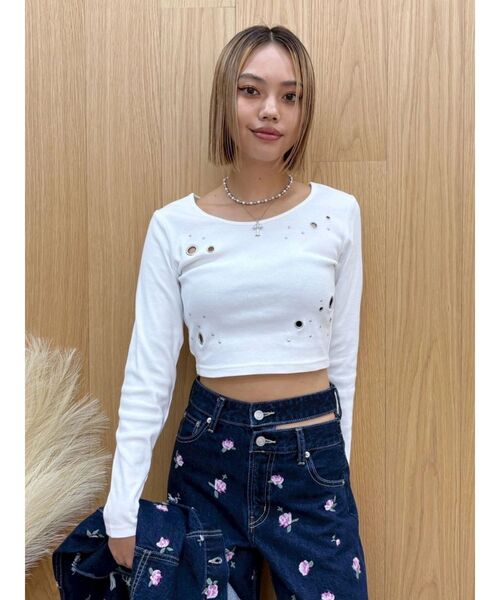EVRIS（エヴリス）の「アイレットクロップドロンＴ（Tシャツ/カットソー・レディース・ホワイト/ブラック/その他1・FREE）」の20枚目の写真