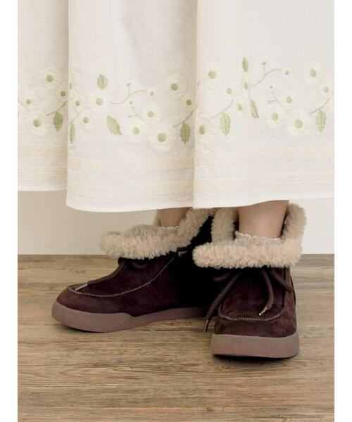 Samansa Mos2（サマンサ モスモス）の「ボアスニーカーブーツ（ブーツ・レディース・ダークブラウン/キャメル・L/S/XL/M）」の2枚目の写真