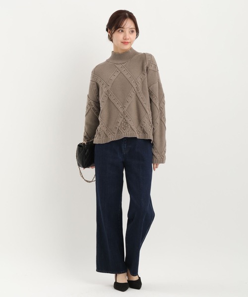 Andemiu（アンデミュウ）の「アーガイルガラハイネックニット617714（ニット/セーター・レディース・ブラック/オフホワイト/モカ・FREE）」の6枚目の写真