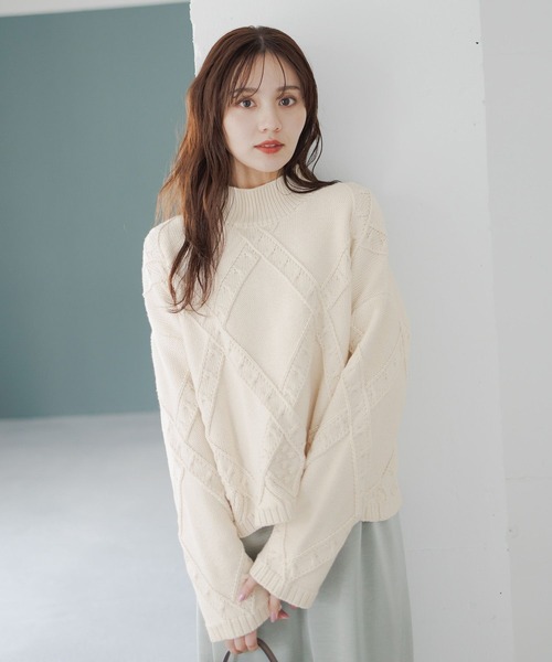 Andemiu（アンデミュウ）の「アーガイルガラハイネックニット617714（ニット/セーター・レディース・ブラック/オフホワイト/モカ・FREE）」の22枚目の写真