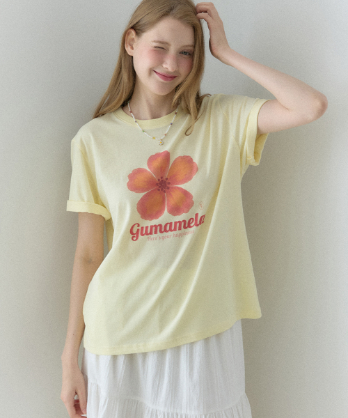 OURHOPE（アワーホープ）の「グマメラフラワーTシャツ - レモン（Tシャツ/カットソー・レディース・ライトイエロー・1(S)/2(M)）」の3枚目の写真