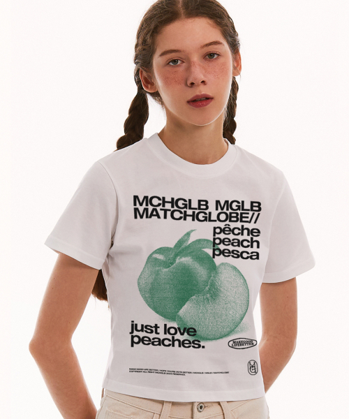 MATCHGLOBE（マッチグローブ）の「ピーチクロップTシャツ（ホワイト）（Tシャツ/カットソー・レディース・その他・FREE）」の4枚目の写真