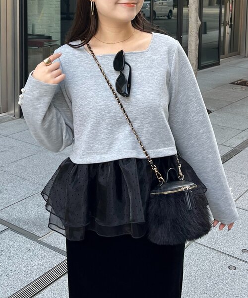 セール】裾ドットボリュームフリルトップス（Tシャツ/カットソー