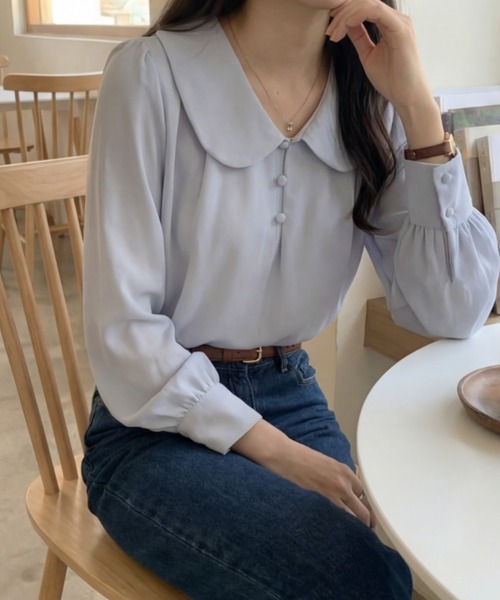 cammie（キャミー）の「丸襟ボリュームシャツ（シャツ/ブラウス・レディース・オレンジ/ホワイト/サックスブルー・M/L）」の12枚目の写真