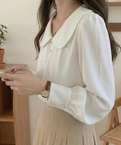 cammie（キャミー）の「丸襟ボリュームシャツ（シャツ/ブラウス・レディース・オレンジ/ホワイト/サックスブルー・M/L）」の7枚目の写真