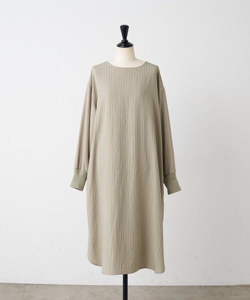 BEARDSLEY（ビアズリー）の「袖口ニットシャツワンピース（ワンピース・レディース・グレイッシュベージュ/ブラック・FREE）」の3枚目の写真