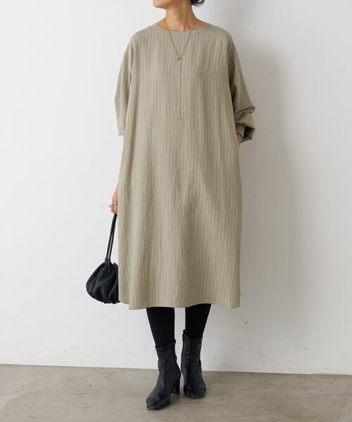 BEARDSLEY（ビアズリー）の「袖口ニットシャツワンピース（ワンピース・レディース・グレイッシュベージュ/ブラック・FREE）」の16枚目の写真