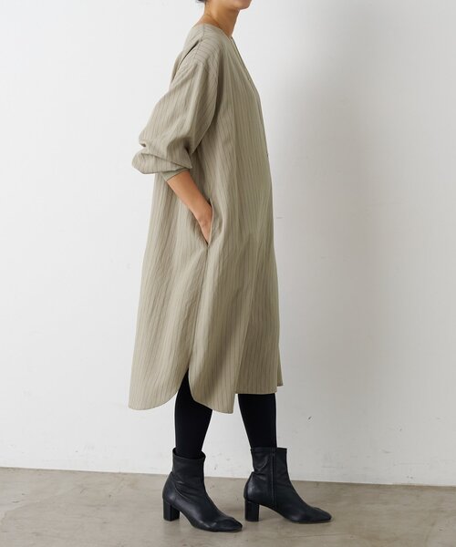 BEARDSLEY（ビアズリー）の「袖口ニットシャツワンピース（ワンピース・レディース・グレイッシュベージュ/ブラック・FREE）」の17枚目の写真