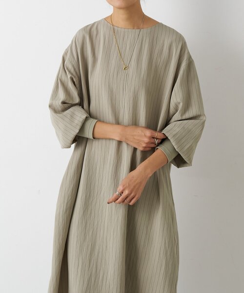 BEARDSLEY（ビアズリー）の「袖口ニットシャツワンピース（ワンピース・レディース・グレイッシュベージュ/ブラック・FREE）」の19枚目の写真