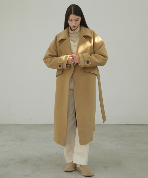 PAUL&ALICE(ポール&アリス)の「BELTED OVERSIZ WOOL COAT / BEIGE(チェスターコート・レディース・ベージュ・FREE)」の2枚目の写真