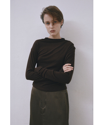 Mock Neck Draped T-shirts (Brown)