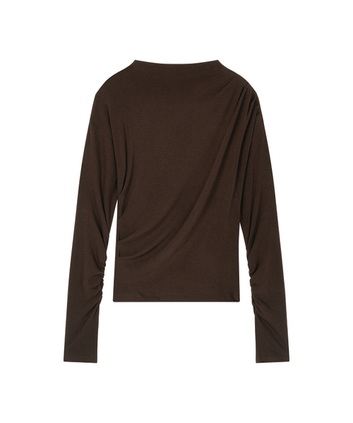 MIDNLOW(ミッドアンドロー)の「Mock Neck Draped T-shirts (Brown)(Tシャツ/カットソー・レディース・その他・FREE)」の2枚目の写真
