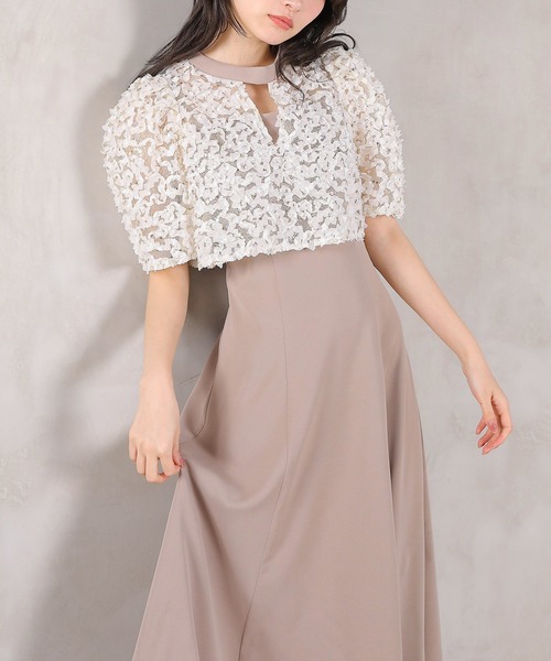 Kana（カナ）の「ルミナルレースボレロ レースアップフレアワンピース セットドレス  パーティードレス オケージョンドレス 結婚式 お呼ばれ（ドレス・レディース・ブルー/ベージュ/ブラック・M）」の2枚目の写真