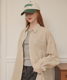 Lossy Grid Oversized checkered shirt Beige