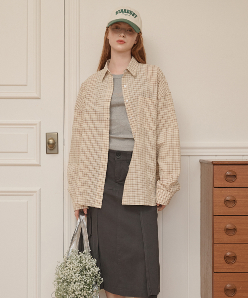LOSSYROW(ロッシロー)の「Lossy Grid Oversized checkered shirt Beige(シャツ/ブラウス・レディース・ベージュ・FREE)」の2枚目の写真