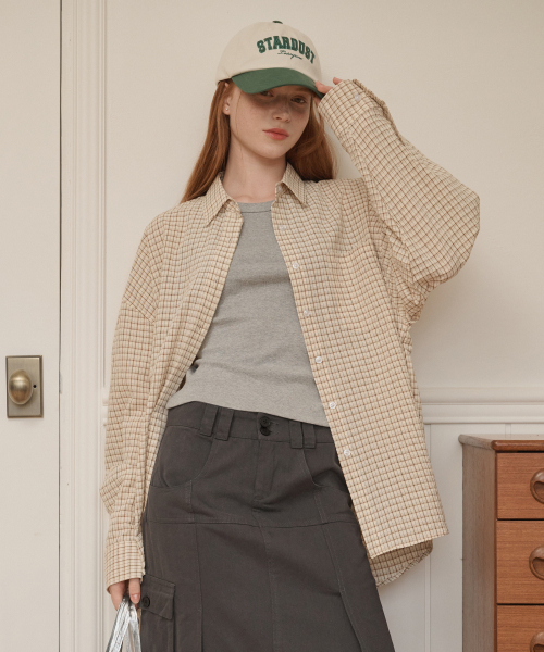 LOSSYROW(ロッシロー)の「Lossy Grid Oversized checkered shirt Beige(シャツ/ブラウス・レディース・ベージュ・FREE)」の3枚目の写真