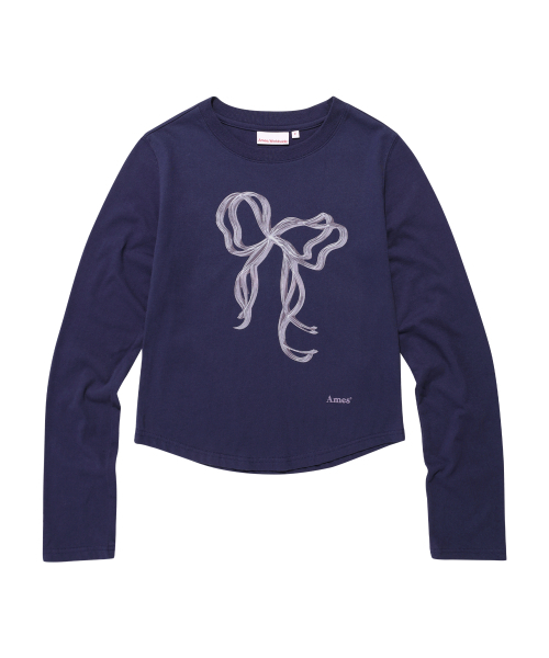 AMESWORLDWIDE(アメスワールドワイド)の「RIBBON GRAPHIC LS TEE NAVY(Tシャツ/カットソー・レディース・その他・FREE)」の1枚目の写真