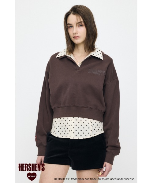 MOUSSY(マウジー)の「HERSHEY'S POLO SWEAT プルオーバー(スウェット・レディース・ブラウン/杢グレー・FREE)」の2枚目の写真