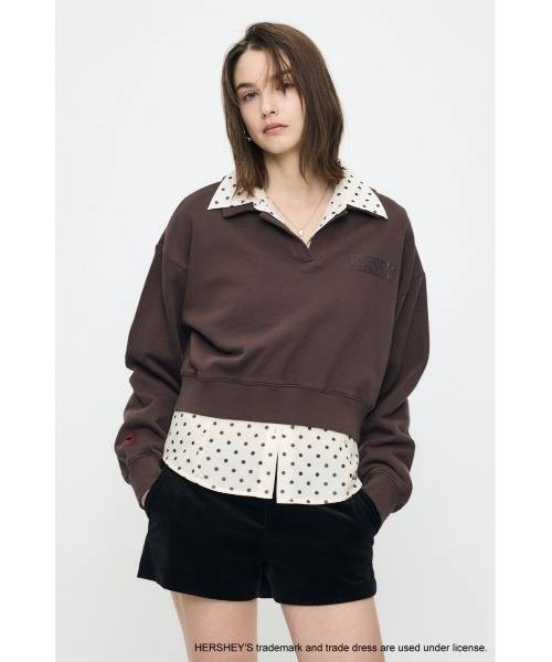 MOUSSY(マウジー)の「HERSHEY'S POLO SWEAT プルオーバー(スウェット・レディース・ブラウン/杢グレー・FREE)」の6枚目の写真