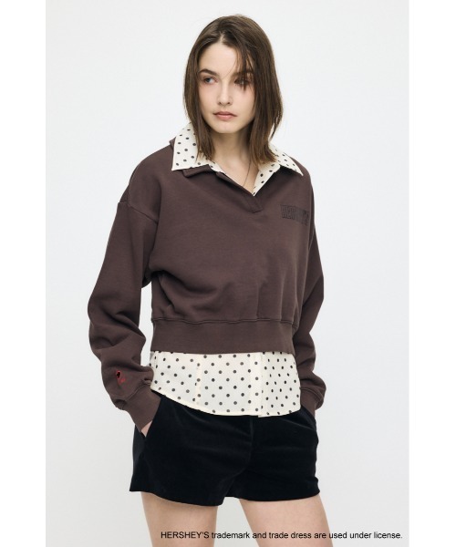MOUSSY(マウジー)の「HERSHEY'S POLO SWEAT プルオーバー(スウェット・レディース・ブラウン/杢グレー・FREE)」の7枚目の写真