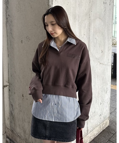 MOUSSY(マウジー)の「HERSHEY'S POLO SWEAT プルオーバー(スウェット・レディース・ブラウン/杢グレー・FREE)」の22枚目の写真