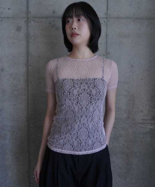 G.V.G.V.（ジーヴィージーヴィー）の「STRETCH LACE H/S TOP（Tシャツ/カットソー・レディース・ネイビー/ピンク/ブラック・ONE SIZE）」の3枚目の写真