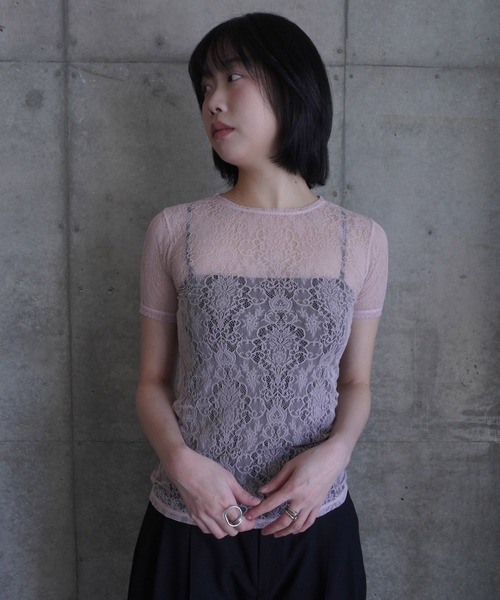 G.V.G.V.（ジーヴィージーヴィー）の「STRETCH LACE H/S TOP（Tシャツ/カットソー・レディース・ネイビー/ピンク/ブラック・ONE SIZE）」の18枚目の写真