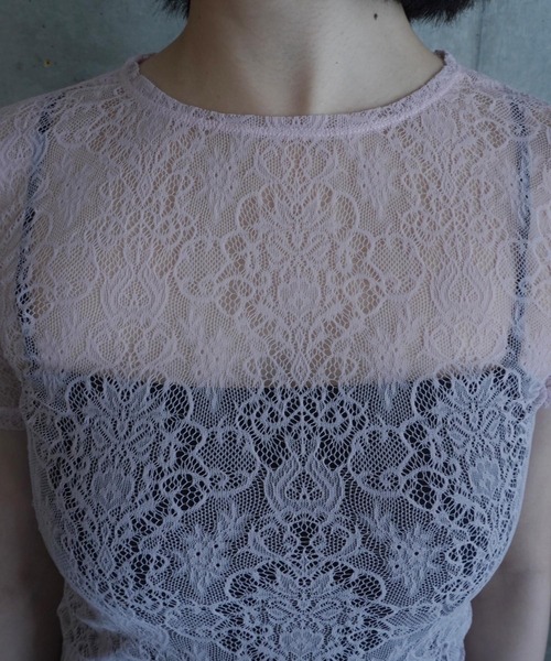 G.V.G.V.（ジーヴィージーヴィー）の「STRETCH LACE H/S TOP（Tシャツ/カットソー・レディース・ネイビー/ピンク/ブラック・ONE SIZE）」の14枚目の写真