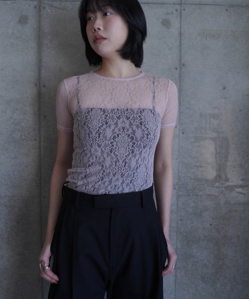 G.V.G.V.（ジーヴィージーヴィー）の「STRETCH LACE H/S TOP（Tシャツ/カットソー・レディース・ネイビー/ピンク/ブラック・ONE SIZE）」の10枚目の写真