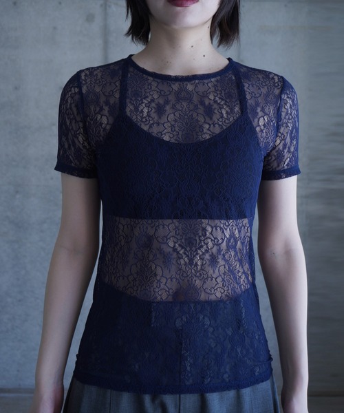 G.V.G.V.（ジーヴィージーヴィー）の「STRETCH LACE H/S TOP（Tシャツ/カットソー・レディース・ネイビー/ピンク/ブラック・ONE SIZE）」の21枚目の写真