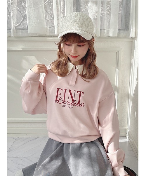 F i.n.t（フィント）の「フレンチロゴ刺繍クレリック衿スウェット/fint フィント（スウェット・レディース・ネイビー/ライトベージュ/ライトピンク・FREE）」の3枚目の写真