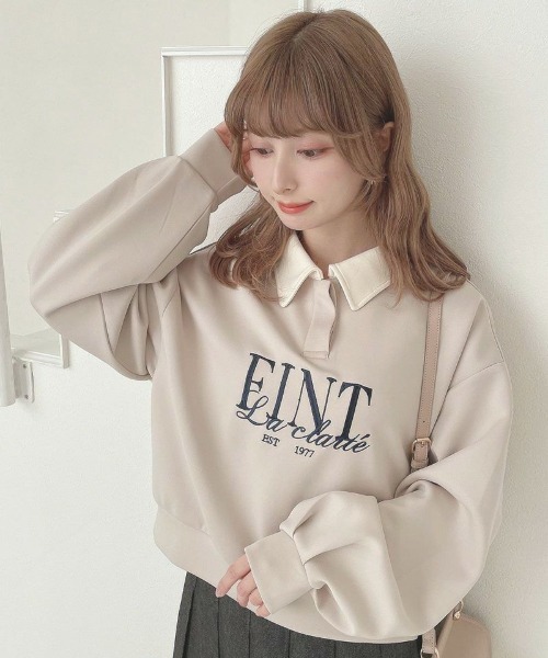 F i.n.t（フィント）の「フレンチロゴ刺繍クレリック衿スウェット/fint フィント（スウェット・レディース・ネイビー/ライトベージュ/ライトピンク・FREE）」の2枚目の写真