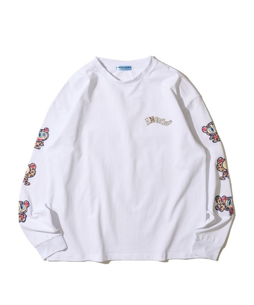 ADPOSION(アドポーション)の「【ANGEL BLUE / エンジェルブルー】ヒョウ柄袖プリントロングTシャツ(Tシャツ/カットソー・レディース・ホワイト/ネイビー/ブラック・FREE)」の1枚目の写真