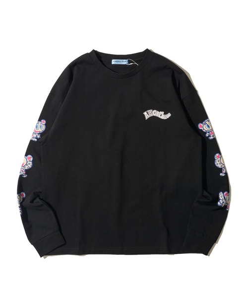 ADPOSION(アドポーション)の「【ANGEL BLUE / エンジェルブルー】ヒョウ柄袖プリントロングTシャツ(Tシャツ/カットソー・レディース・ホワイト/ネイビー/ブラック・FREE)」の2枚目の写真