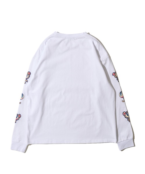 ADPOSION(アドポーション)の「【ANGEL BLUE / エンジェルブルー】ヒョウ柄袖プリントロングTシャツ(Tシャツ/カットソー・レディース・ホワイト/ネイビー/ブラック・FREE)」の4枚目の写真