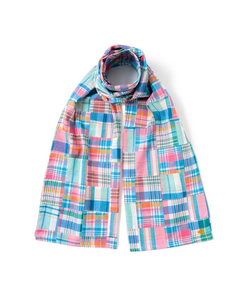BEAMS PLUS（ビームスプラス）の「Stole Patch Works Madras（マフラー・メンズ・ネイビー/ピンク/ブラウン・ONE SIZE）」の3枚目の写真
